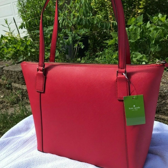 NWT New Kate Spade Large Red Pocket Tote Bag - Picture 2 of 8